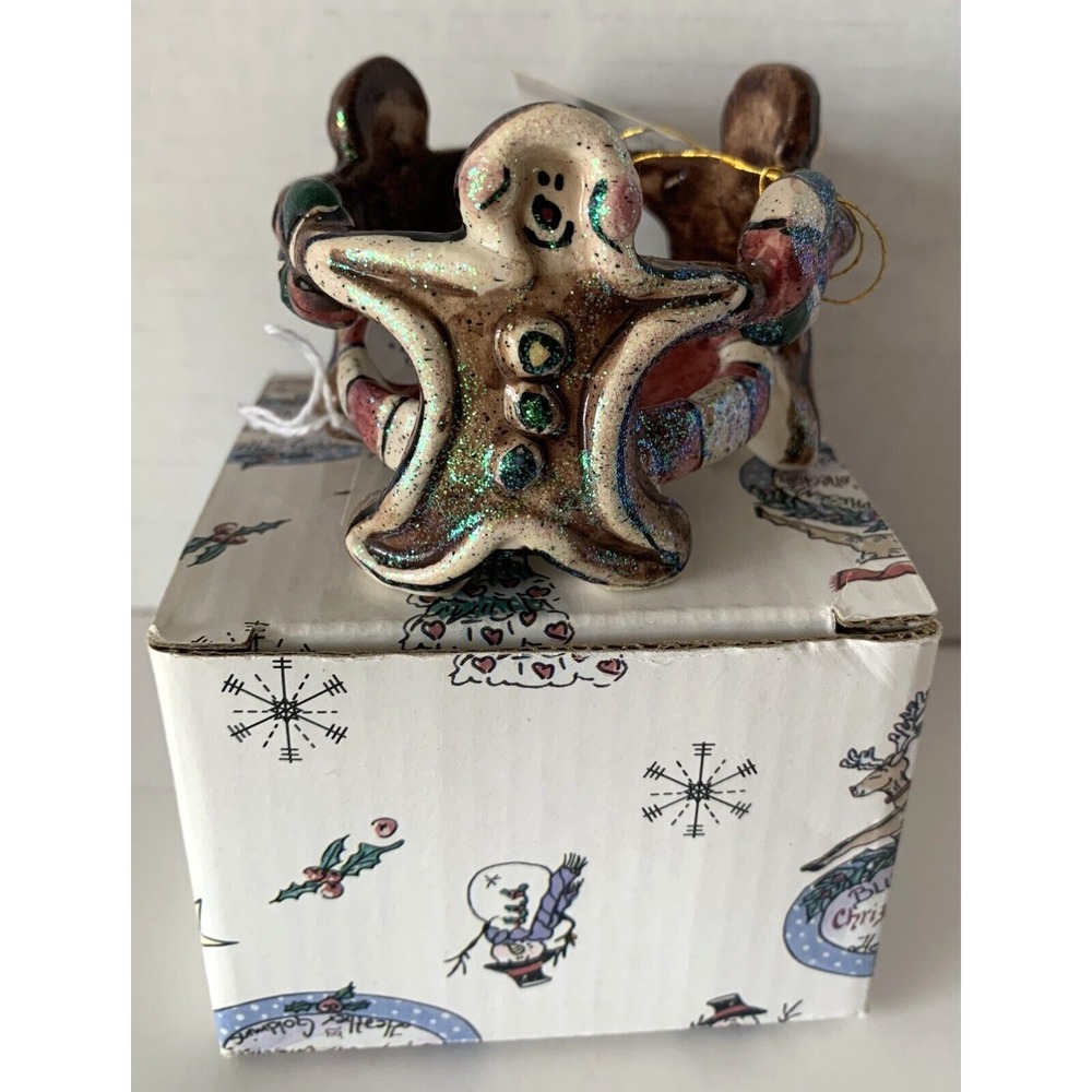 Blue Sky Tea Light Holder Vtg 2001 NIB Gingerbread Men Heather Goldminc
